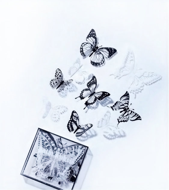 Бабочки пвх в прозрачном боксе 32 шт упак черно белые
