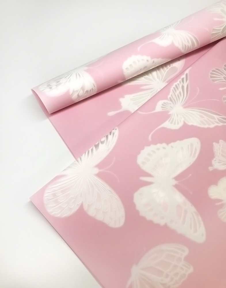 Упаковка для цветов  бабочки 58*58 см 20 листов розовый 03