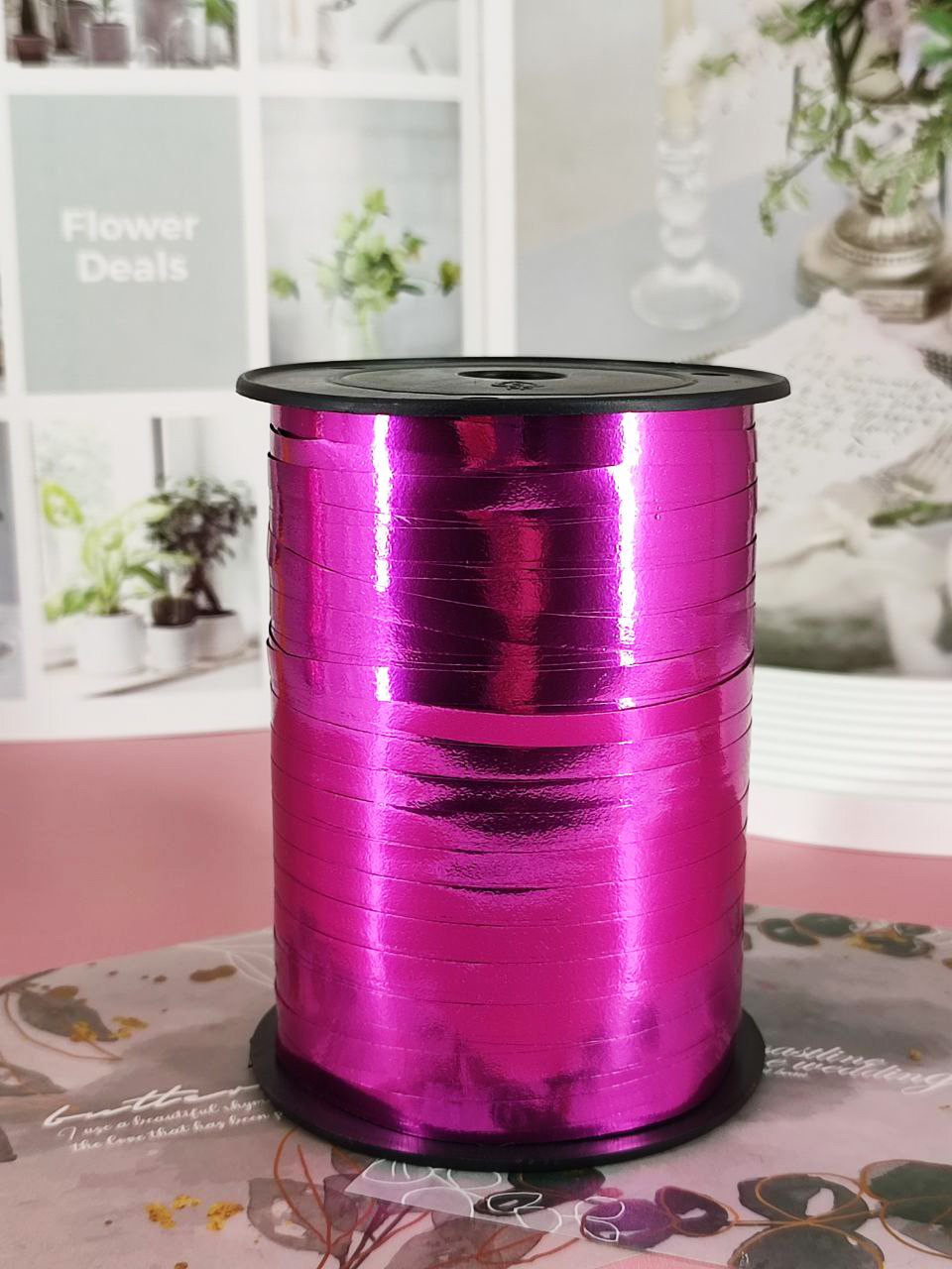Лента пп 0.5 см *250 ярд металл розовый